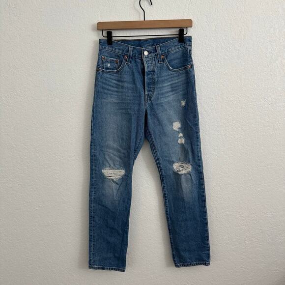 Levi's 501 Original High-Rise Straight Denim Jeans Oxnard Athens Crown Blue 25 - Picture 5 of 12